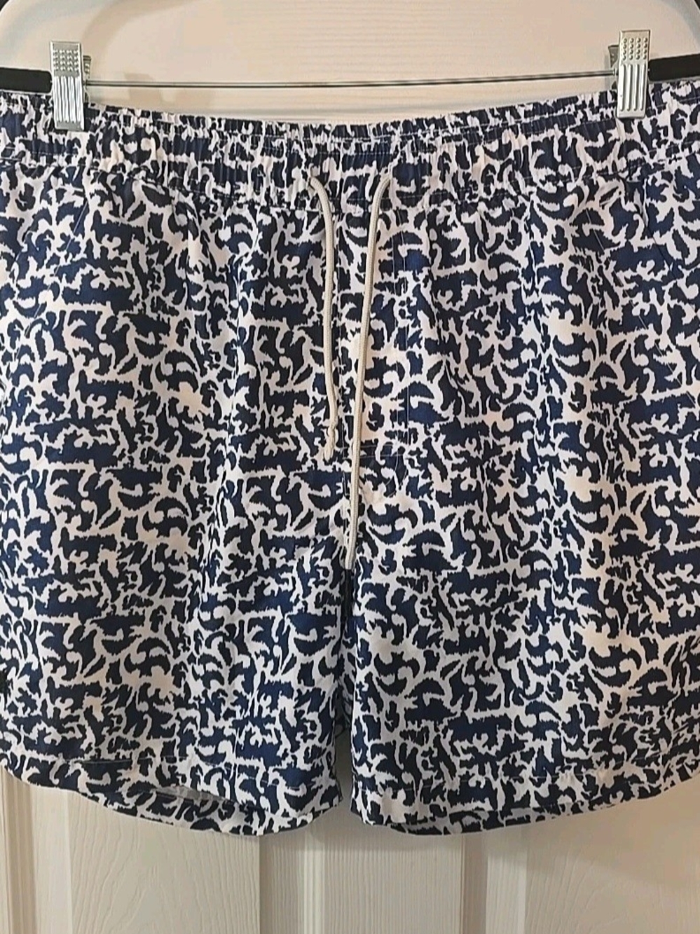 OAS Swim Trunks Men’s Size XXL Blue White Print Drawstring Pocket Lined